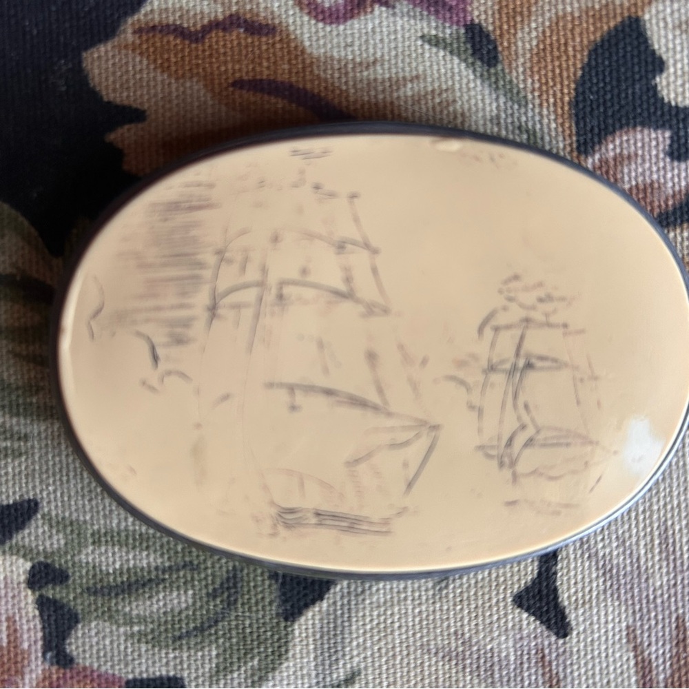 Cream Oval belt buckle with Ship Design